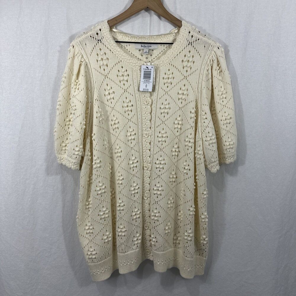 Belle Isle Scallop Edge Button Front Ivory Cardigan Women’s Sz 4X Cottagecore